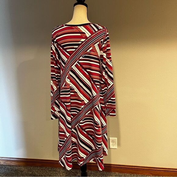 LuLaRoe Emily Long Sleeve V-Neck Striped Print A-line Swing Midi Dress - Picture 8 of 14